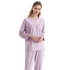 Sleepwear Cotton Classic Pajamas Set Womens Long Sleeve Sleepwear Soft Cotton Pjs Loungewear Set