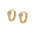 Silver Jewelry Hoop Silver Jewelry S925 Sterling Silver Green Zircon Small Snake Hoop Earrings