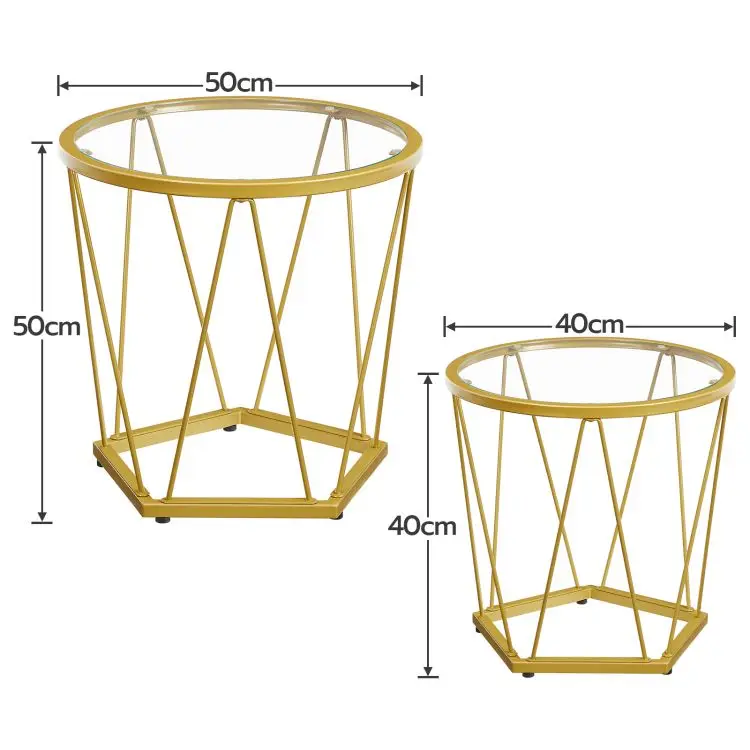 Wholesale Living Room Modern Round Nesting Glass Gold Coffee Table Set of 2 Center Table Stacking Side End Table with Storage