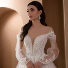 Bridal Bridal Gown 2021 NEW Elegant Long Sleeve A Line Wedding Dresses Rhinestone Beading Fairy Style Bridal Gown