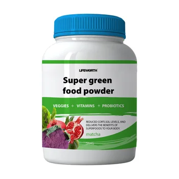 Lifeworth Vegan Supplement Greens Blend Organic Superfood Green Energy Drink Powder With Spirulina