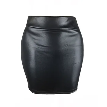 Sexy Women Black PU Leather Pencil Bodycon High Waist Mini Short Elastic Casual Skirt
