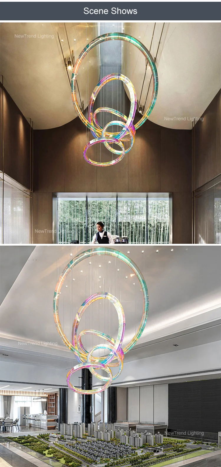 CPL-317 Modern Indoor Decoration Hanging Lighting Villa Hall Hotel Lobby Mall Acrylic Ring LED Chandelier Light manufacture