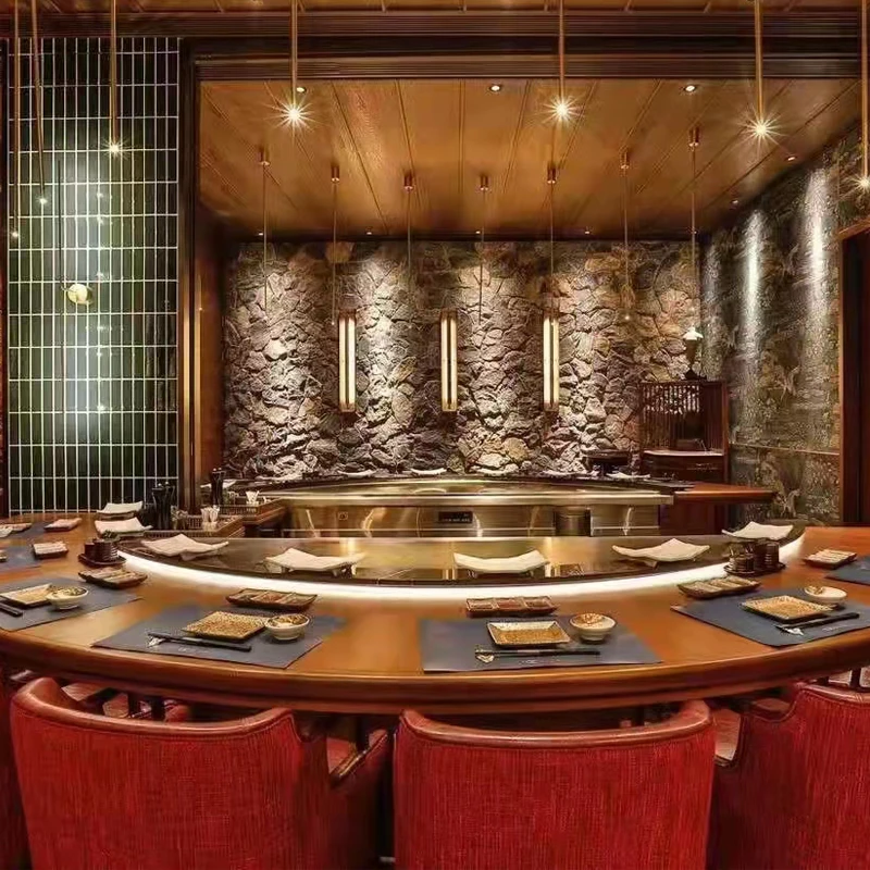 Commercial Teppanyaki Grill Table with 20mm Thickness 8KW Heat Power and 10 Seats Capacity for Restaurants