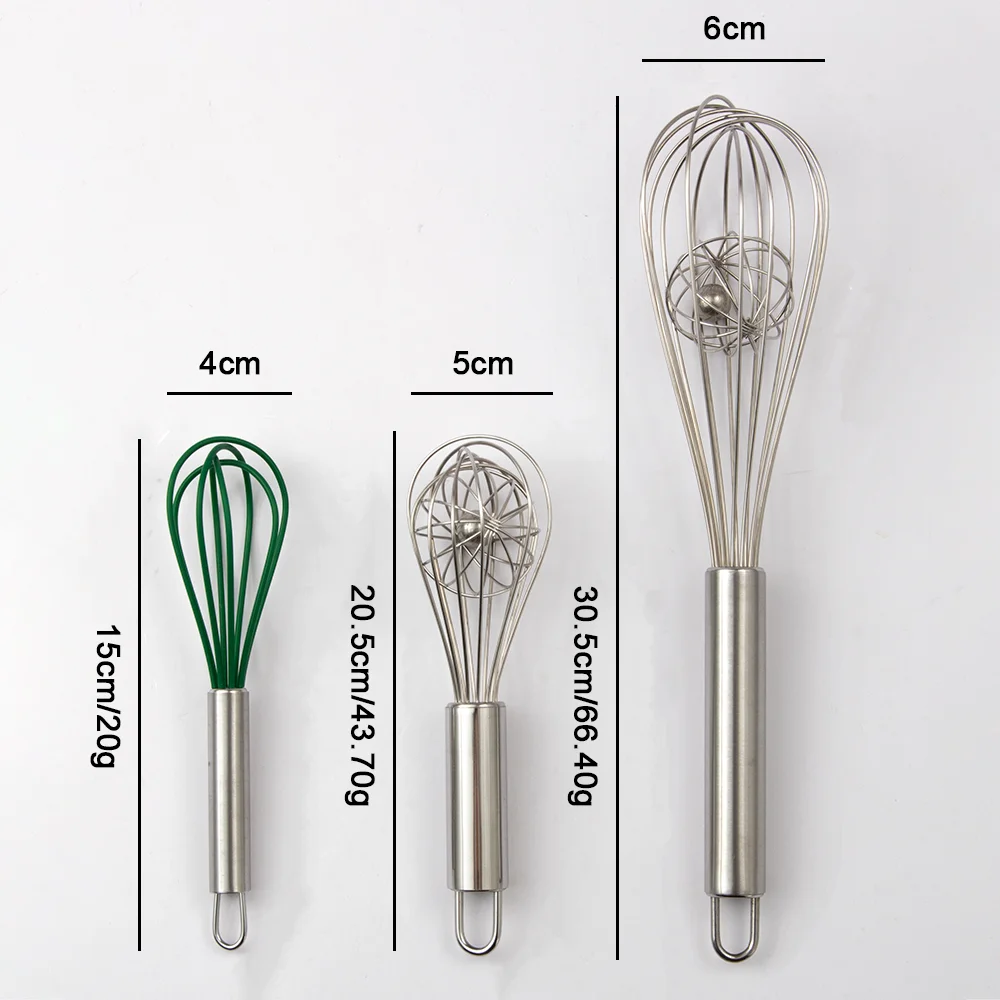Multi Purpose Silicone Egg Whisk Stainless Steel  Double Balloon Wire Whisk Manual Egg Beater