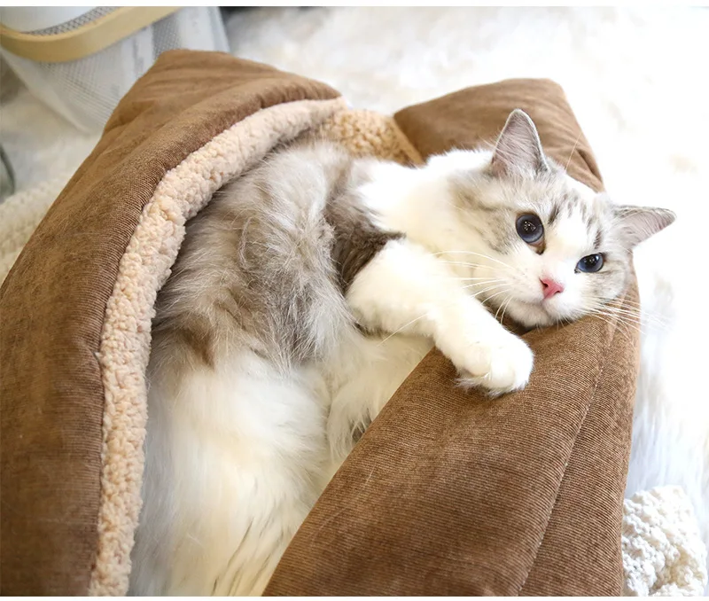 product 3 in 1 multifunction cat bed fluffy foldable cat bed pet bedding mats coral fleece cat nest bed-52