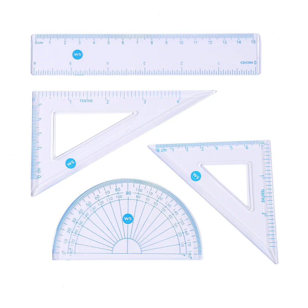Factory Price Math Geometry Tool Rule Set Customized Ps 4 PCS Plastic Ruler Set