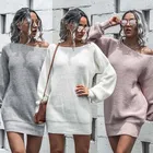Dress Free Shipping Casual Off Shoulder Lantern Sleeve Knitted Sweater Dress Women Clothing