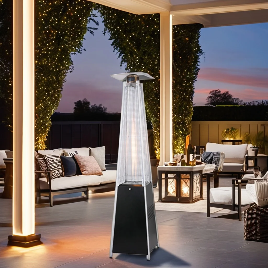 product modern stainless steel iron gas outdoor heater portable mobile thick protective net wheel attached for patio courtyard use-16