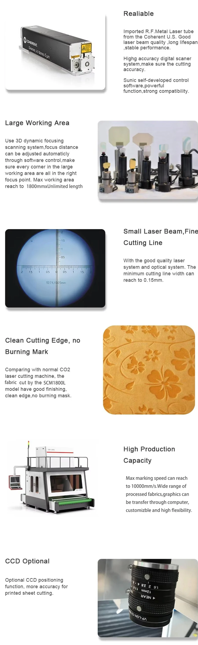 SCM1800L Large Format CO2 Laser Marking Cutting Machine for Mat Fabric Laser Flower Burning New Condition DXF PLT BMP AI