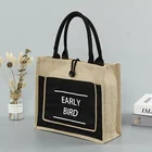 Tote Bag Handbag Eco Friendly Jute Burlap Linen Shopping Tote Bag Handbag Custom Grocery Gift Bag