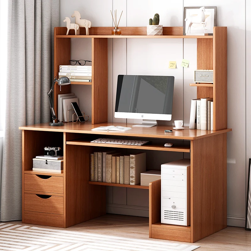 Home office desk modern student study table bookshelf integrated writing desk