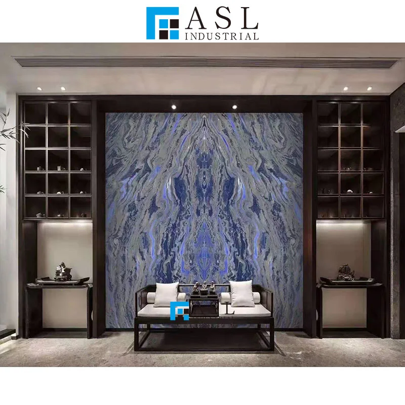 The factory directly laid the floor marble, the lobby with dark blue macau blue marble