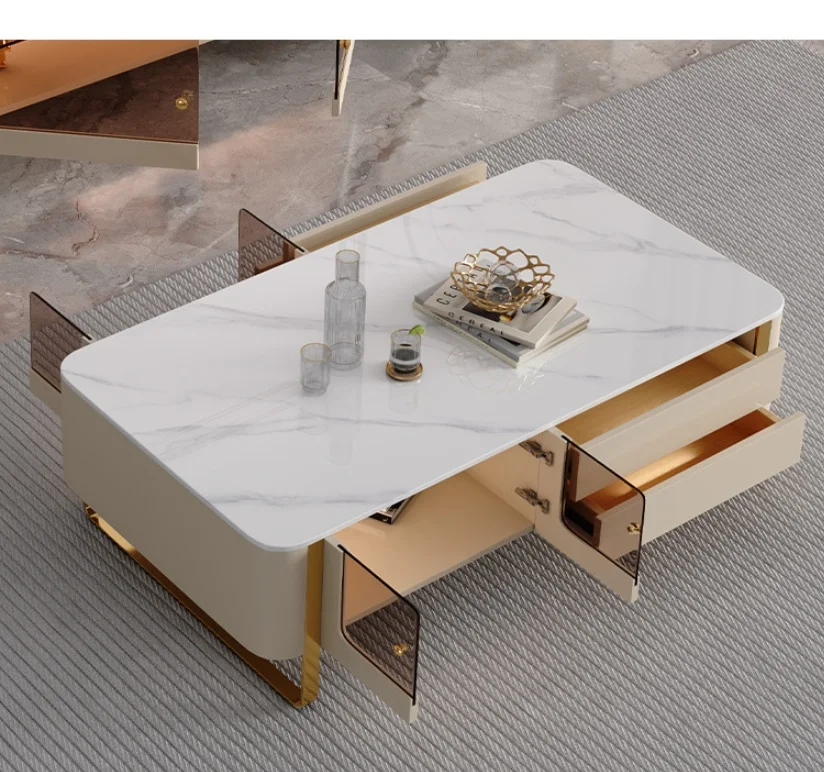 Rock Slab Coffee Table Light Luxury Modern Simple Center Table TV Cabinet Combination Italian Minimalist Nordic TV Stand Set