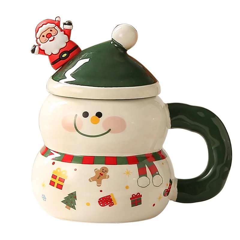 New Stylish Christmas Gift Box Large Capacity Water Ceramic Mug Cup Cartoon Snowman Santa Claus Christmas Tree Cup