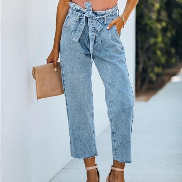 High Rise Paper Bag Waist Denim Women 