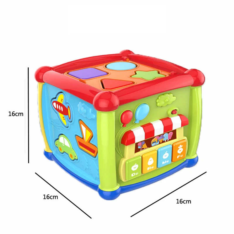 Montessori Six Sides Box Baby Activity Cube Fidget Toy Music Shapes Pair Match Building Block Toys for Baby