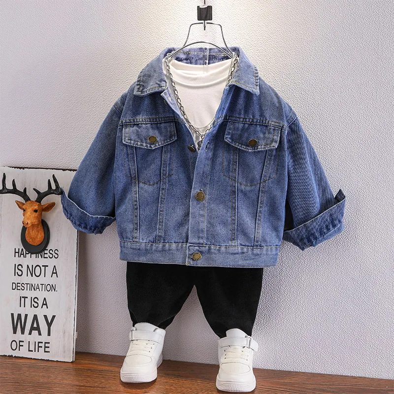 Boys' Coat Spring And Autumn Children'S Bear Jean Jacket Long Sleeve Handsome Baby Clothes
