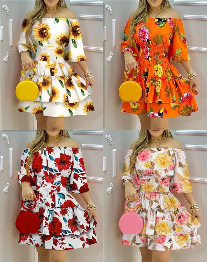 iHENGH Summer Dresses for Women 2019d Fashion Women Short Sleeve Bow Knot Bandage Top Sunflower Print Mini Dress Suits 