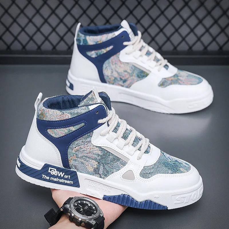 Men's Shoes Spring 2024 New Casual Trend Korean Edition Versatile Little White Shoes High Top Sports Board Shoes for Men