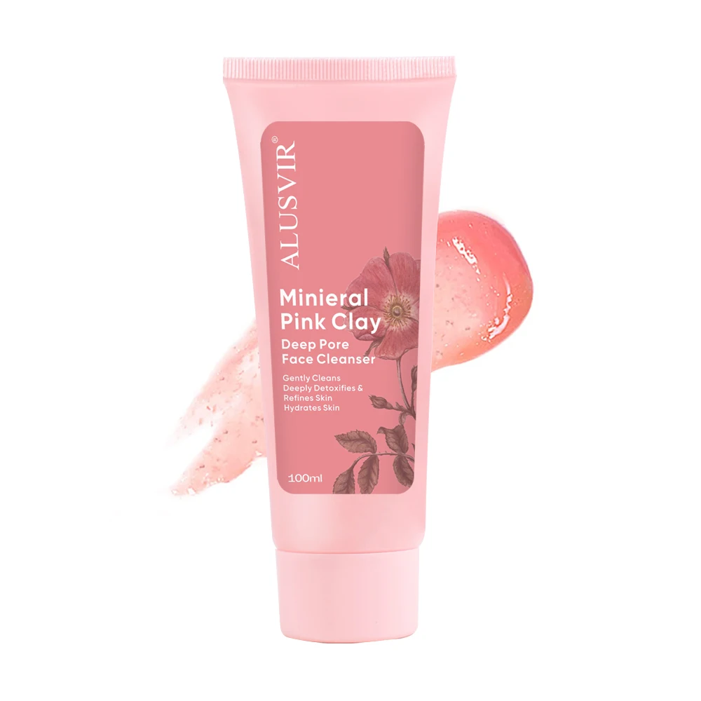 Korean Customized Label Natural Skincare Pink Clay Face Pore Cleansing Face Wash Facial Cleanser Wholesale