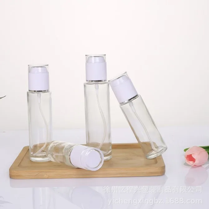 product 20ml 30ml 100ml wholesale clear glass lotion bottle frosted spray bottle with white spray with white cap-26