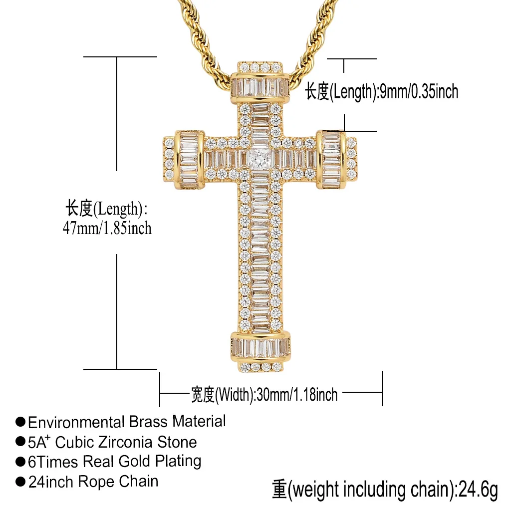 blingbling diamond jewelry necklace,fashion men women copper setting zircon gold plated amulet Jesus cross pendant necklaces