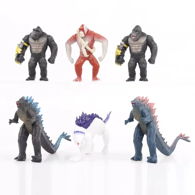 Set of 6 Godzilla vs KingKang Dinosaur Dragon Toys Movable Joint Action Figures, King of The Monsters Cake Toppers Pack