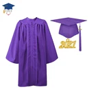 Uniform Graduation Gown PHOEBEE 2021 High Quality Purple Matte Kindergarten Graduation Gown Cap With Tassels
