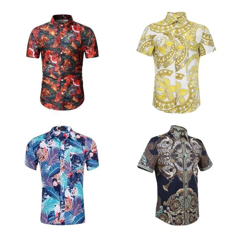 New wholesale beach polo 100% polyester men's short sleeved Hawaiian shirt Quick Dry holiday casual with button custom pattern