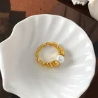 Ring Qings High End Hypoallergenic Women Jewelry 18K Gold Plated Chunky Twisted Croissant Ring