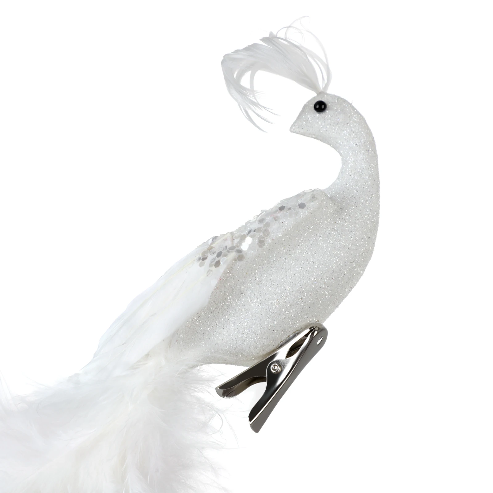 Cute Lifelike White Faux Bird Feathered Christmas Artificial Peacock