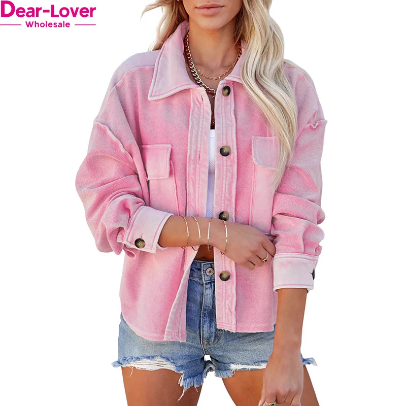 Dear-Lover Wholesale New Fashion Shirt Ladies Jacket Turn-Down Collar Pockets Shirt Jacket For Women