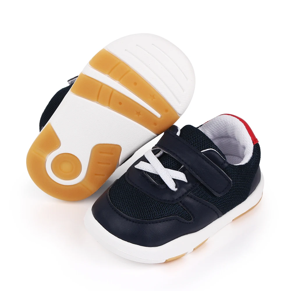 Spring and Autumn New PU Leather Match Color Mesh Breathable Children's Casual Toddler Shoes manufacture