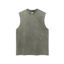 Cut Off Vintage Vest Custom Wash Tank Top Graphic Printed Sleeveless T-shirt Men