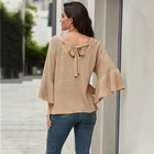 Clothes Tops Wholesale Ladies Fashion Clothes Solid Color Tops Flared Sleeves Women's Knitted Pullover Sweaters