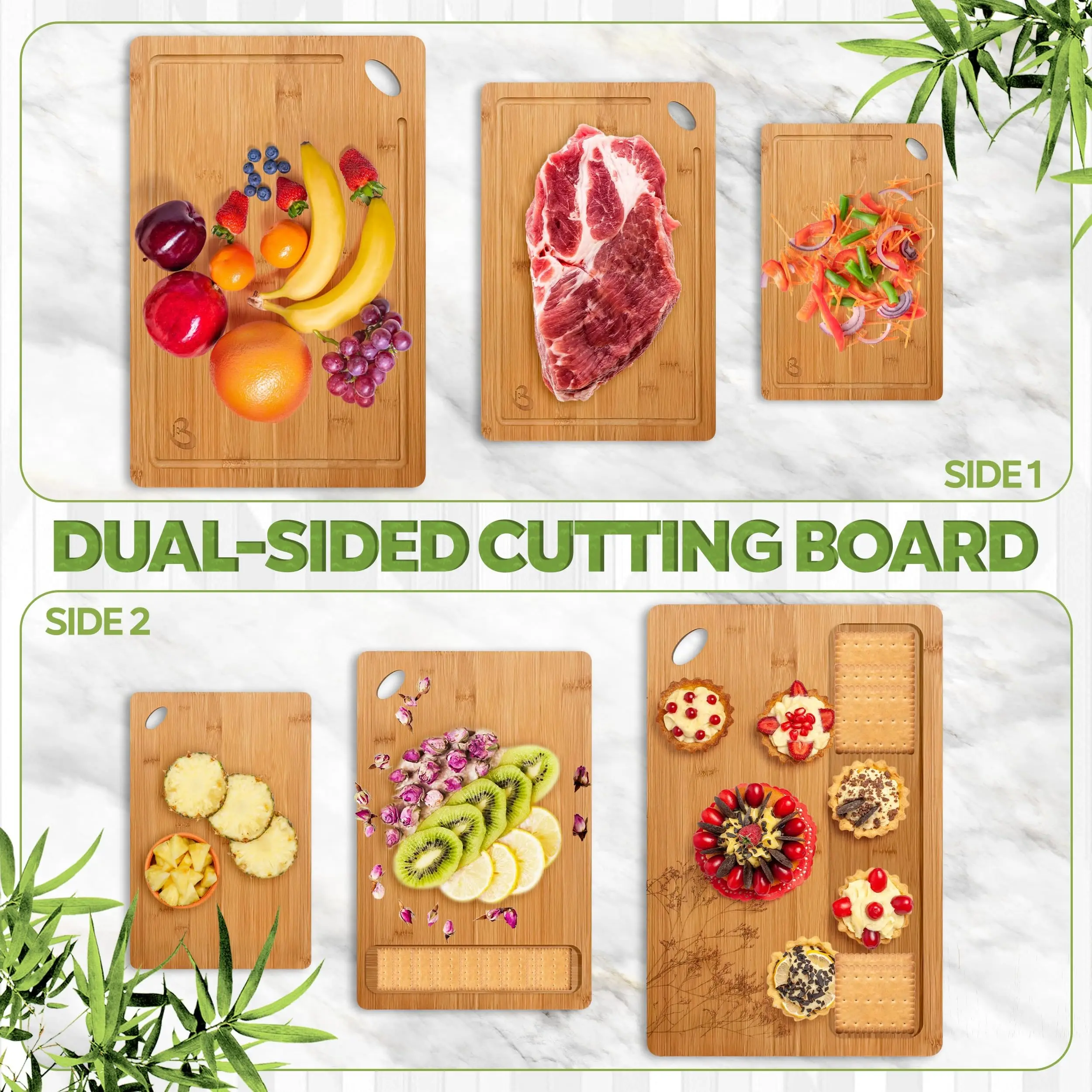 product bamboo cutting board set of 3 reversible with juice grooves non toxic kitchen chopping board with handle for meat veggies-12