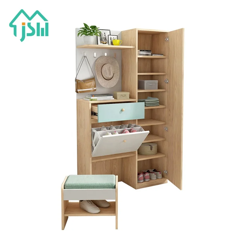 Modern New Design Furniture combine Shoe Changing Stool Mirrored Wooden Rack Shoe Storage Cabinet