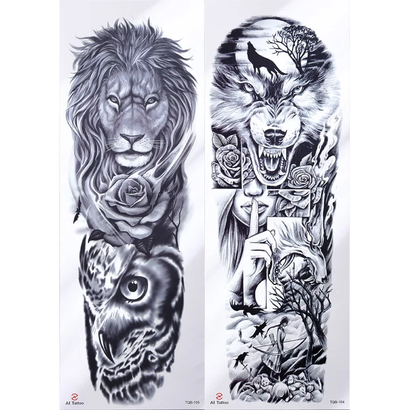 Full Sleeve Temporary Tattoos Wolf Lion Tiger Dragon Totem Large 3d  Realistic Fake Tattoo Stickers Waterproof Body Arm - Buy Wolf Tattoos,Wolf  Tattoo Temporary Realistic,Temporary Tattoo Product on 