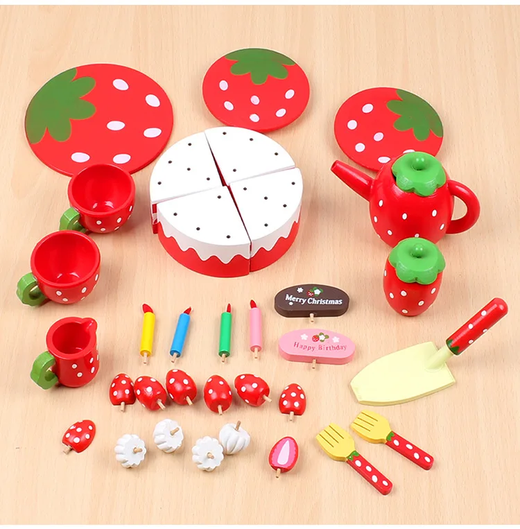 Wooden Birthday Cake Toy Children For Christmas Strawberry Cake Toys Kids Pretend Cake Toy for Girl