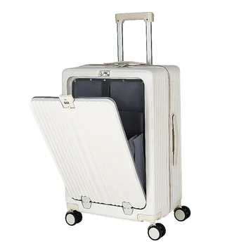 Manufacture Hot Sale Big Capacity Front Open Carry On Suitcase with Spinner Wheels PC ABS Travel Luggage