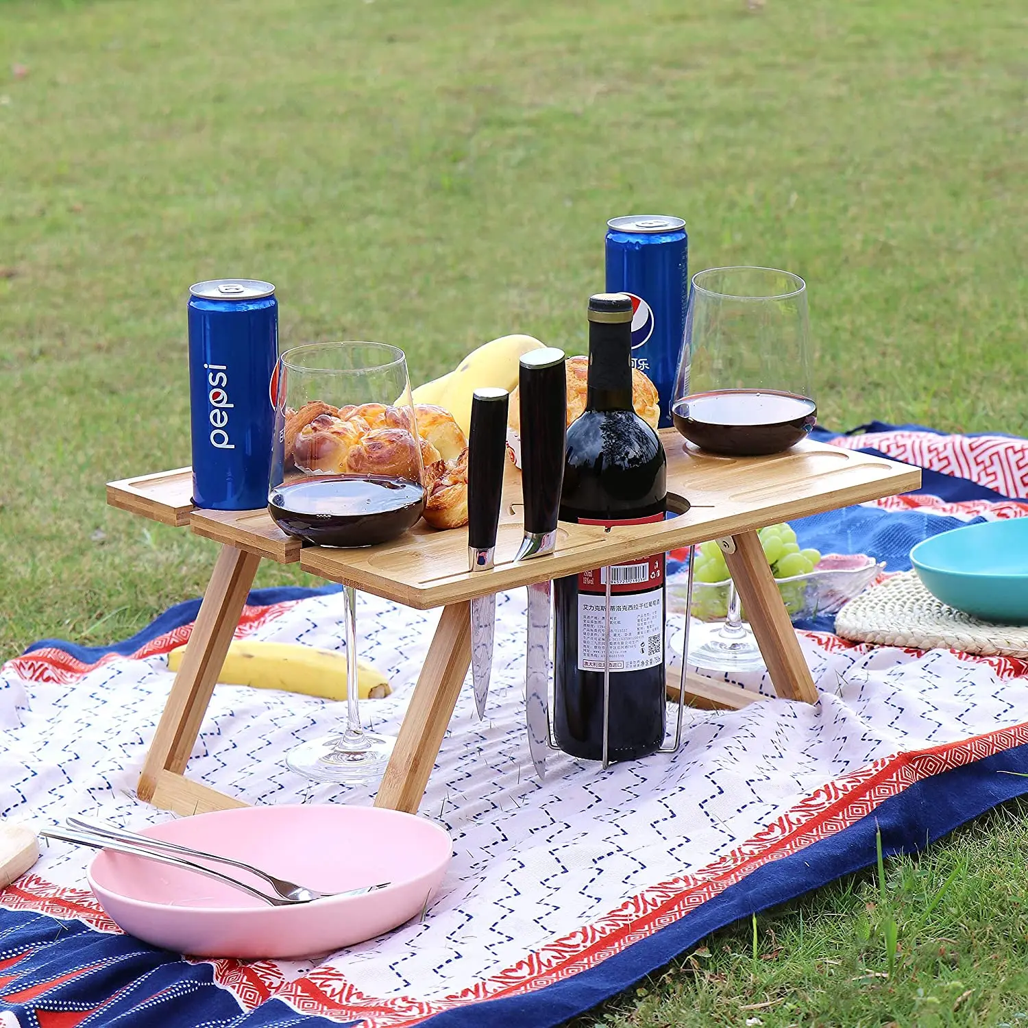 Portable Folding Bamboo Table with Adjustable Height Legs for Camping Picnic Or Home Furniture Table