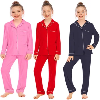 Silk Pajama Set Long Sleep Wear Boys Girls Kids Custom Pajamas Baby Clothes Summer Fall Night Gowns Girls' Sleepwear