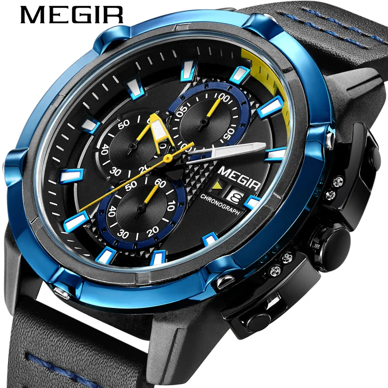Megir 2062 Cheap Men Blue Watch Low Cost Genuine Leather Strap Luminous  Chronograph Sports Wrist Watch - Buy Megir Watch,Man Watch,Quartz Watch  Product on Alibaba.com
