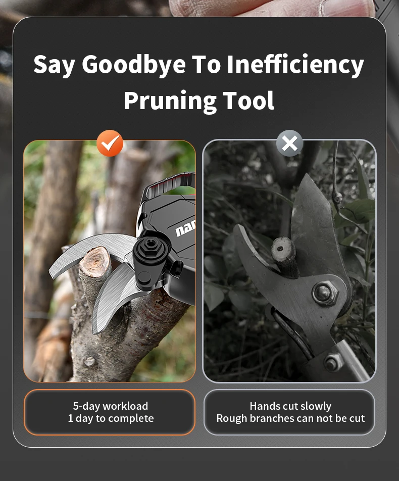 NANWEI Portable  Fruit Tree Scissors Two Lithium Battery Rechargeable Wireless Electric Pruning Shears Garden Tools