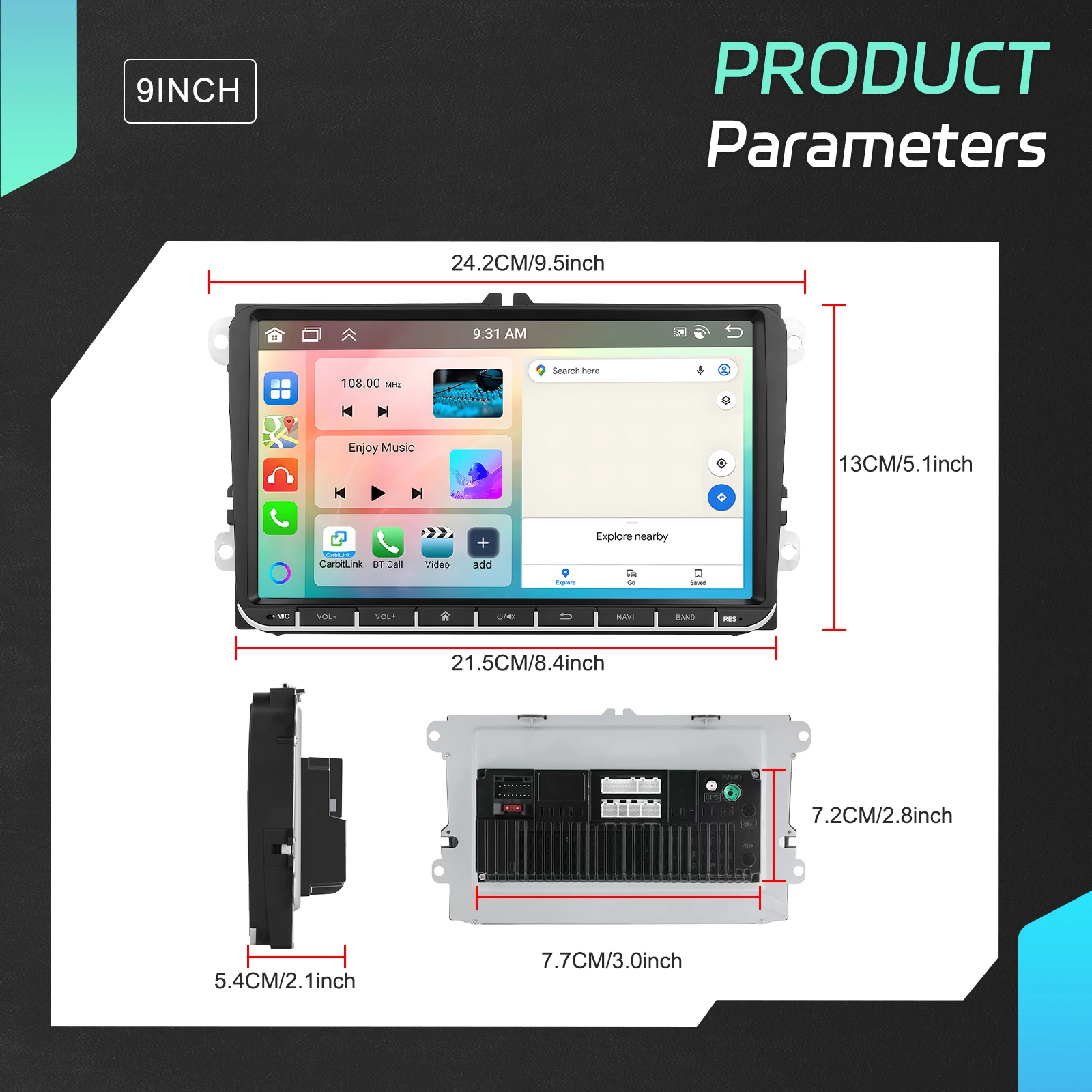 Podofo 6+128G 9" Android Car Audio Carplay Android Auto Radio Para Auto GPS WIFI for Volkswagen/VW/Passat/Golf/MK5/Jetta T5/Polo A4199 supplier