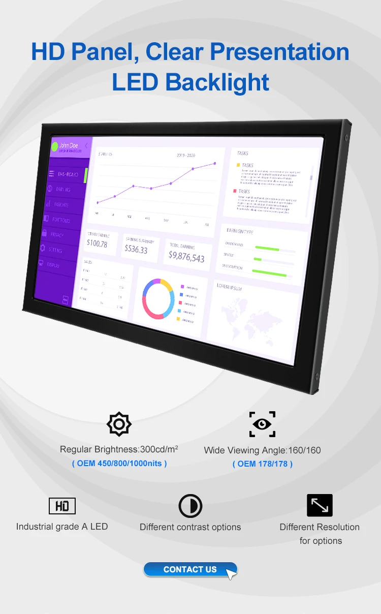 15.6 Inch Metal Casing Industrial Screen IPS1366*768/ IPS1920*1080 Wall Mounted Industrial Monitor VGA,HD*MI Display