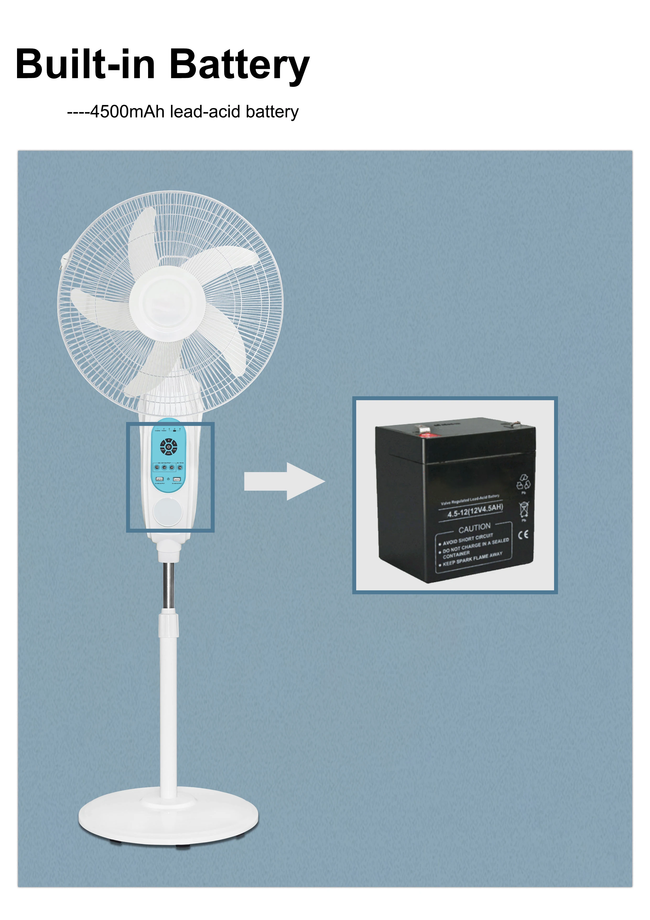 Rechargeable Standing Fan, Solar, 30W, Plastic - detail 16
