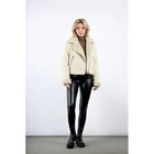 Women's Fur Women's White Warm Pu Fur All In 1 Motorcycle Suit Zipper Lapel Fur Jacket