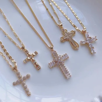 Gold Christian Jewelry Cross Pendant 18K Gold-Plated Religious Pendant Wholesale Jewelry Charm For Women